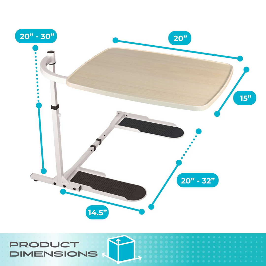 The Stander Wonder Tray is a swivel living room tray table with a light wood top, adjustable height from 20–30", 20" x 15" surface, and base length/width of 20–32"/14.5". Ideal as an overbed or TV tray.