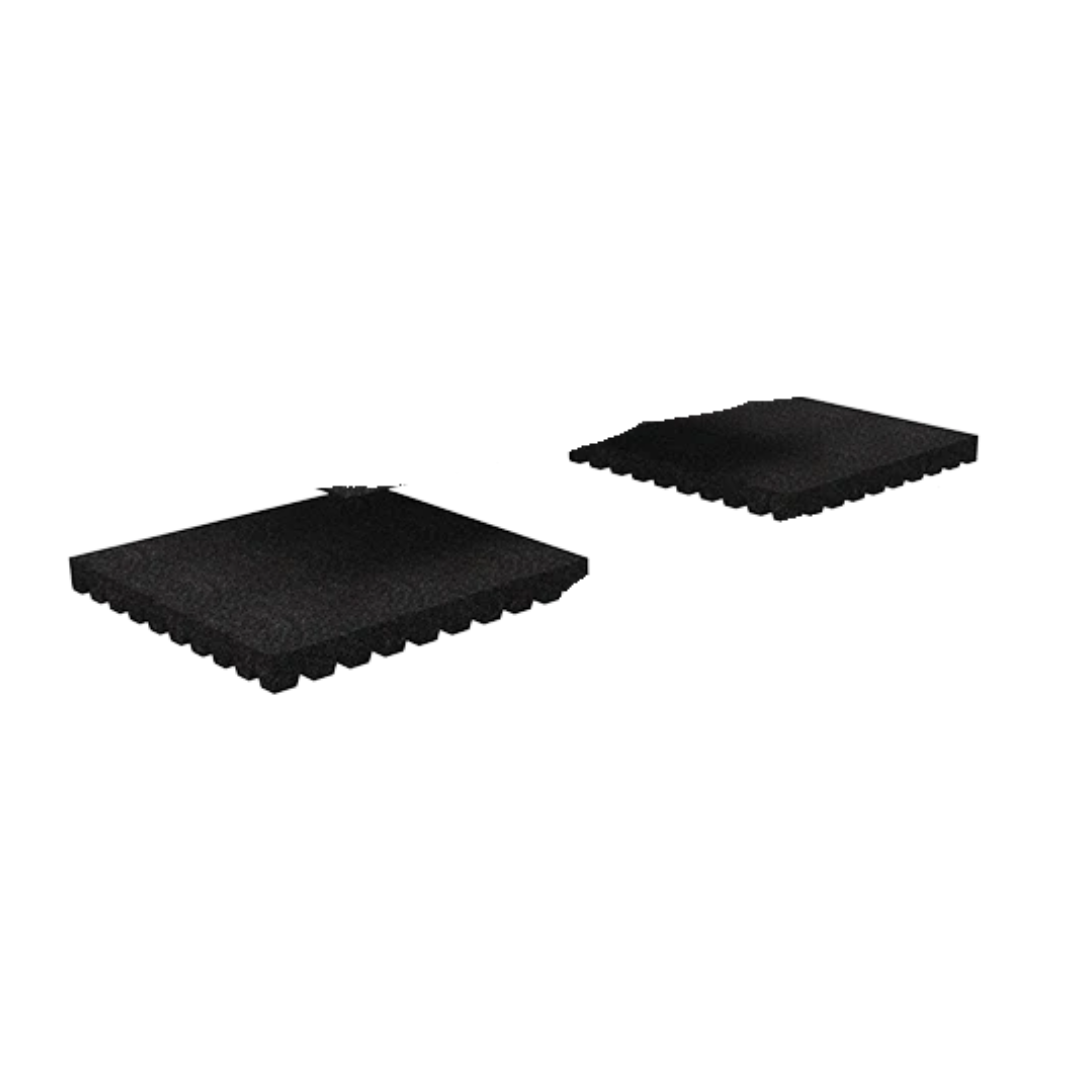 The EZ-Access TRANSITIONS® Modular Entry Mat features two black rectangular foam pads—one larger with a wavy bottom edge—set on a white background, offering an eco-friendly, safe entry solution.