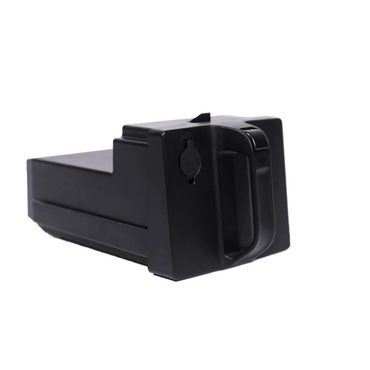 A black, rectangular XSTO Batteries For The M4 Powerchairs pack with a handle and circular keyhole on the front is shown on a white background.