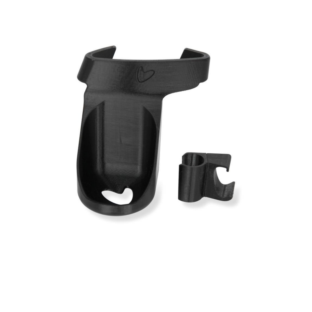 ByAcre Accessories for the Ultralight Carbon Fiber Rollators: black plastic clip with a heart symbol and matching small black attachment, shown on a white background.