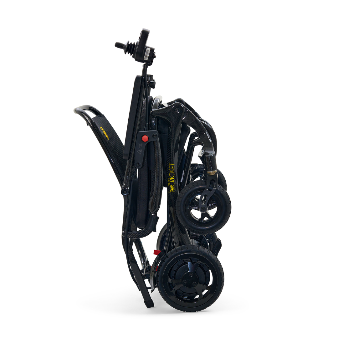 The Golden Tech Carbon Fiber Cricket Power Wheelchair GP302 folds in seconds to a compact suitcase style