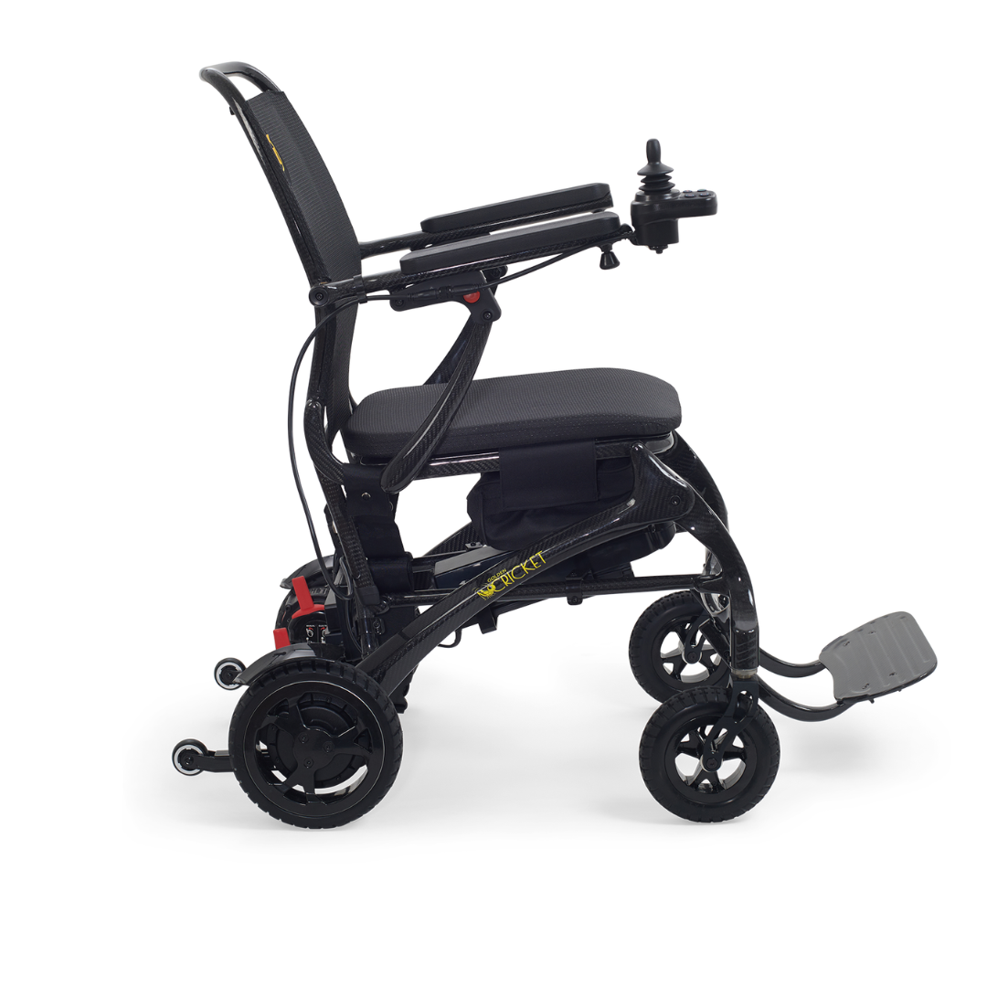 side view of the the GP302 Golden Tech Carbon Fiber Cricket Power Wheelchair