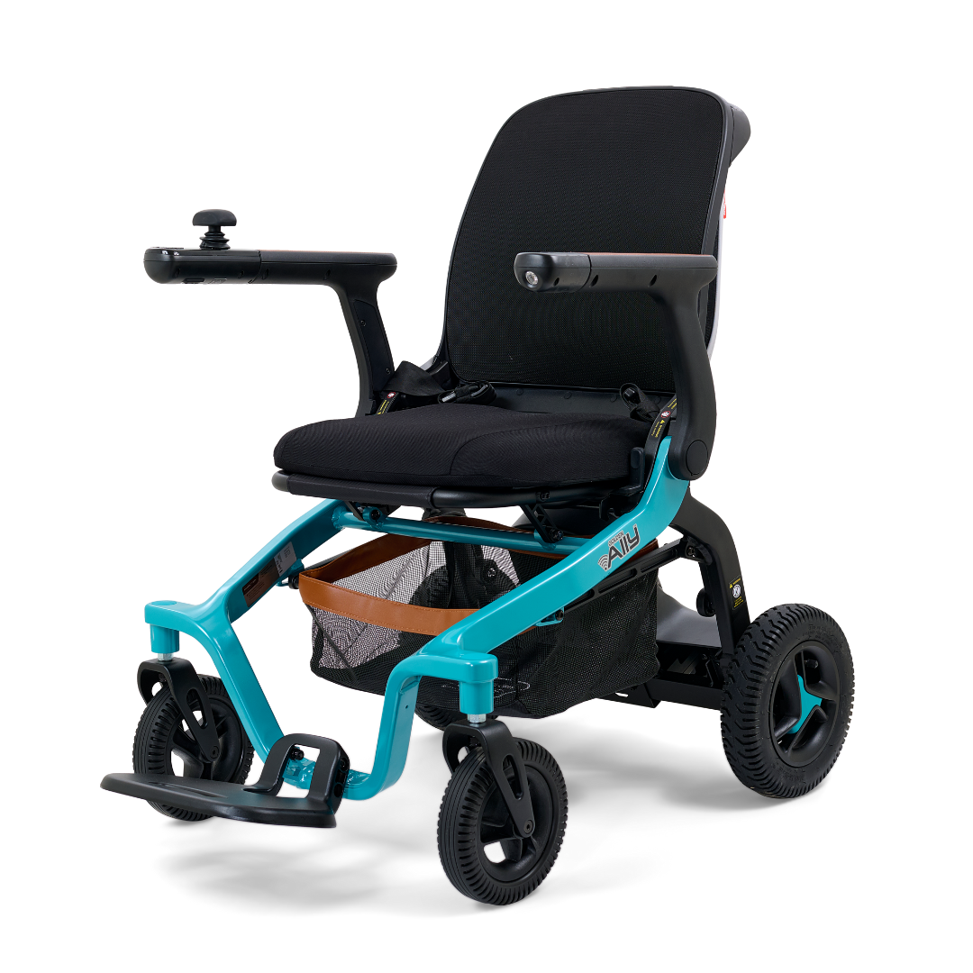Golden Tech Ally Folding Power Wheelchair with Mobile App Control Teal side view