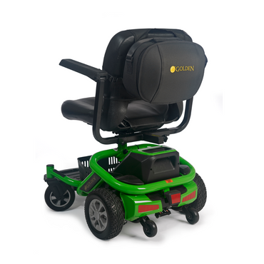 Golden Tech Mobility Storage Case closed on the back of a electric wheelchair