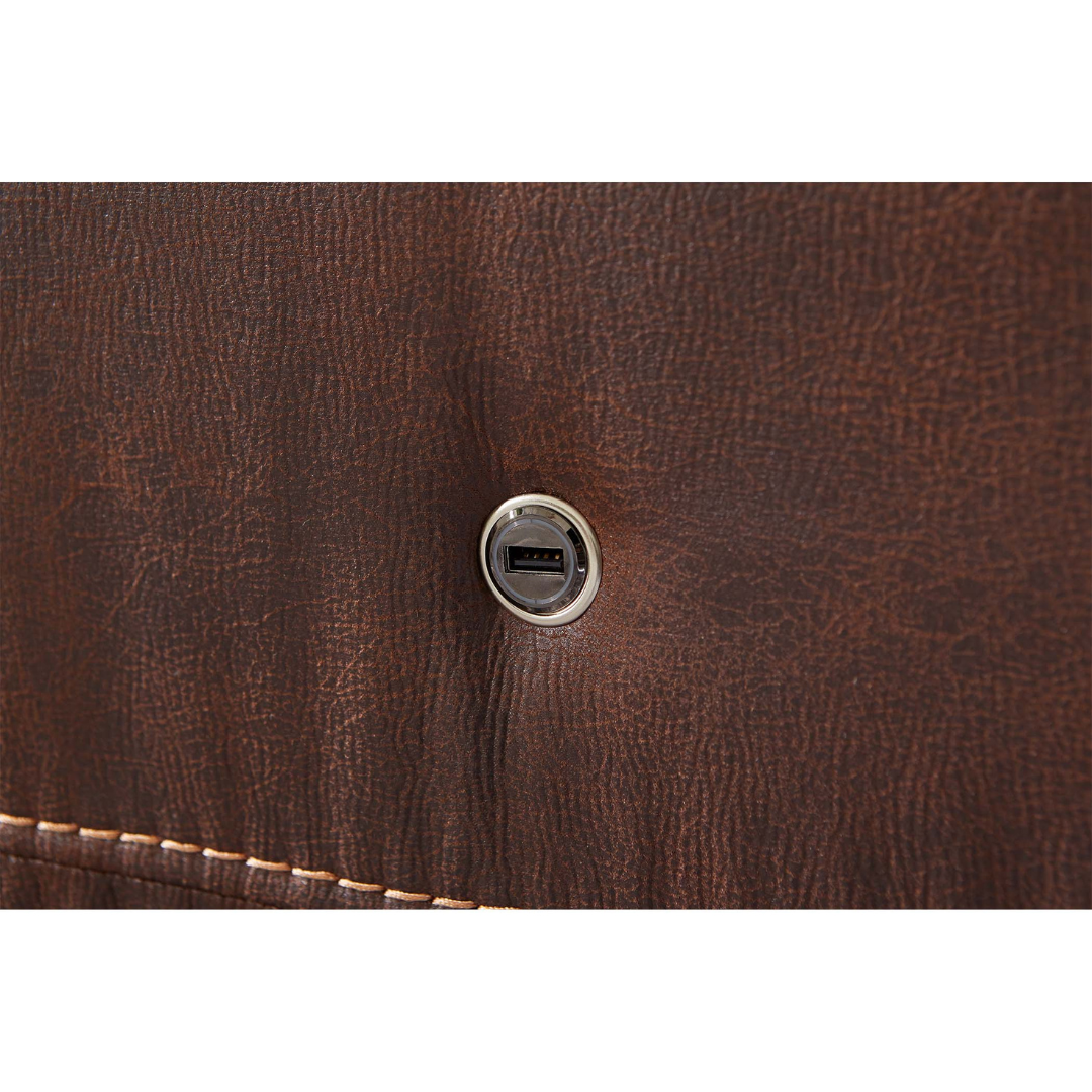 A close-up of a button on faux leather emphasizes the premium feel of the Golden Tech PR446 DeLuna™ Dione Recliner with Lift Assist and MaxiComfort positioning.