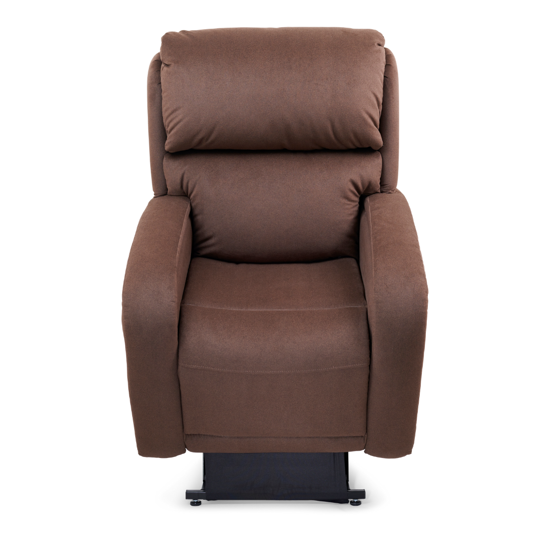 The Golden Tech PR761 EZ Sleeper Recliner features a 5-Zone Comfort System, plush cushions, wide armrests, and high backrest for optimal relaxation. Its Twilight Tilt Technology enhances comfort. Photographed from the front on a white backdrop.
