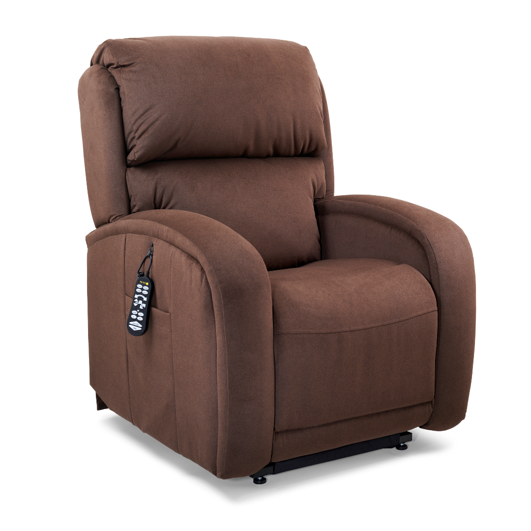 The Golden Tech PR761 EZ Sleeper Recliner features plush padding, a side remote, power lift assist, wide armrests, a high cushioned back, and a 5-Zone Comfort System for an exceptional seating experience.