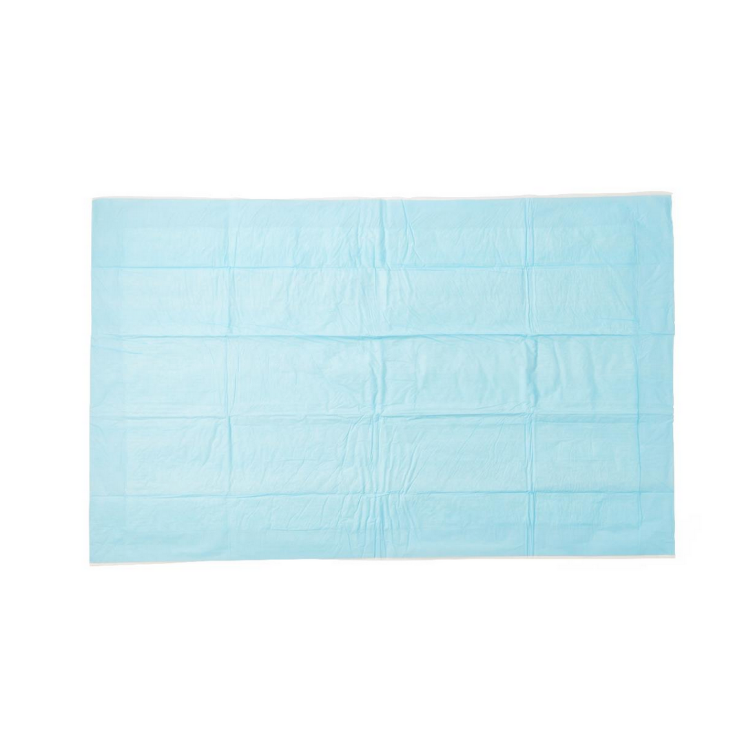 The Medline Protection Plus Disposable Underpad is a rectangular, flat, light blue pad with a slightly textured, creased surface, shown on a white background. For more info, see specifications and downloads.