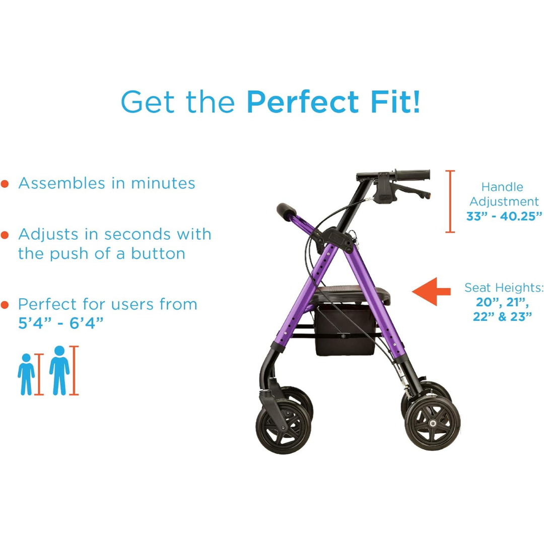 Nova Medical Star DX Rollator Walker with Wide Padded Seat & 8” Wheels specifications