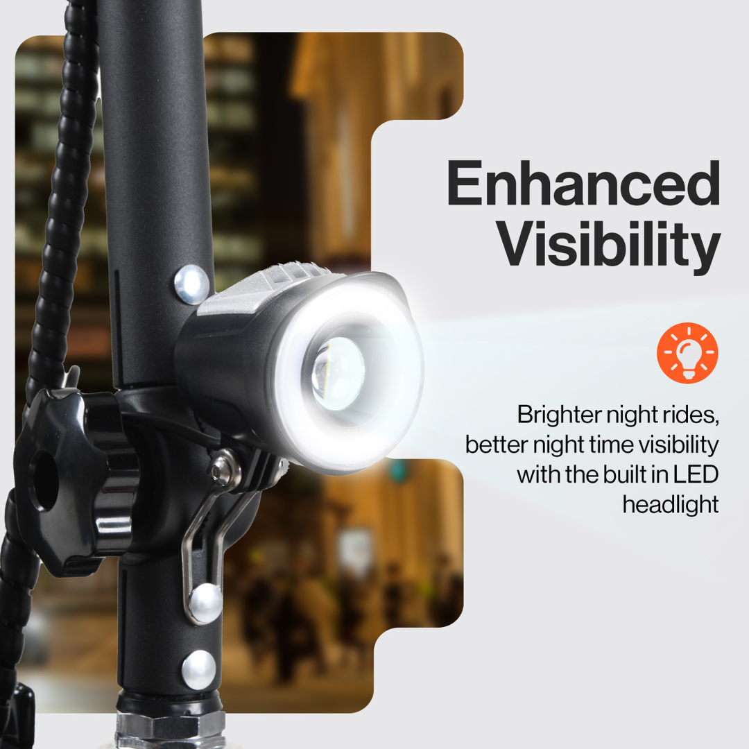 The front LED headlight on the SuperHandy Explorer Portable Power Mobility Scooter GUT161 hels enhance visibility at night