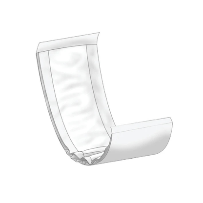 A simple illustration of Abena Let Adult Booster Bladder Control Pads, unfolded to show superabsorbent polymers in a curved shape on a white background.