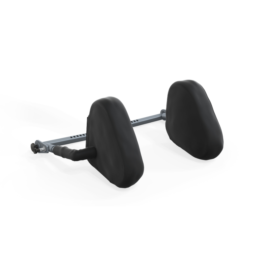 A pair of black padded leg supports attached to a metal bar, shown side by side on a white background. Designed for ergonomic comfort and adjustable positioning, they are ideal accessories for the Accora Configura® Advance Postural Tilt Chair.