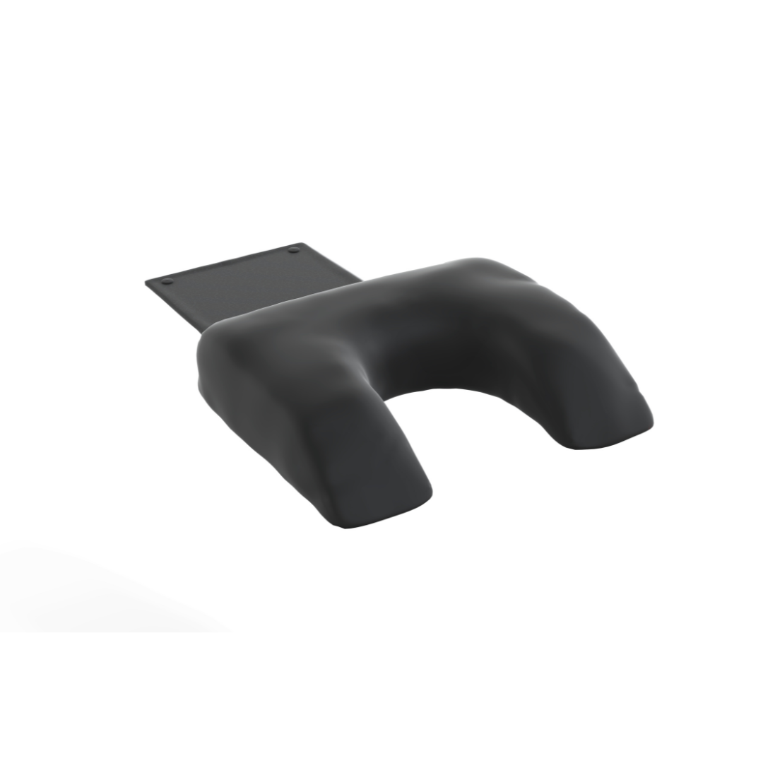 A black U-shaped headrest cushion with a rectangular base, designed for ergonomic support on the Accora Configura® Advance Postural Tilt Chair, shown against a white background.