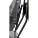 Close-up of Afikim Electric Vehicle Accessories: a black racing simulator seat with red stitching, adjustable metal frame, and mounting points. It offers comfort, safety, and stability with its sturdy base. Customization options provide a personalized experience.