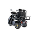 A two-seat black and gray mobility scooter, customizable with Afikim Electric Vehicle Accessories, includes side mirrors and a rear cargo rack. Designed for stability on three wheels, its showcased against a white background.