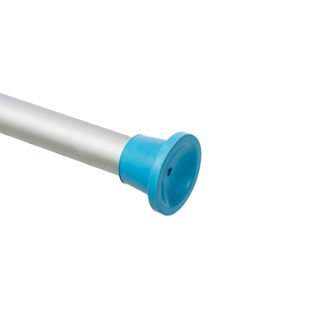 A close-up of a metal rod with a blue cap from the Drive Aquasense Adjustable Bathtub Transfer Bench, shown isolated on a white background.