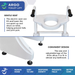 Image of the ArGo Bariatric Electric Toilet Lift - Power Patient Toilet Lifter featuring an ergonomic seat and adjustable legs for easy access. Text highlights fall prevention, joint pain relief, and restored dignity for users.