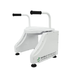 The ArGo Bariatric Electric Toilet Lift is a white, compact lifter with an ergonomic seat, two black-handled support bars, and four sturdy legs. Designed to aid bathroom access for individuals with mobility challenges. Mobile Patient Lift logo on the side.