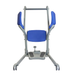 The Mobile PatientLift Ascend & Go Sit-to-Stand Bariatric Patient Lift features a blue padded seat, arm supports, silver frame, footrest, and wheels for mobility—providing reliable and dignified patient transfers.