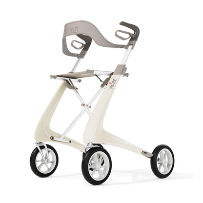Enhance your ByAcre Ultralight Carbon Fiber Rollator with the Backrest—designed for style and comfort, this accessory features a sleek, minimal look in cream and gray to match your modern mobility needs.