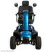 The front view of the Pride Baja® Wrangler® 2 Heavy Duty Outdoor Scooter shows a blue, four-wheel outdoor mobility scooter with CTS Suspension for rugged terrain, a black seat and headrest, mirrors, large tires, and headlights. An FDA Class II Medical Device text appears in the bottom corner.