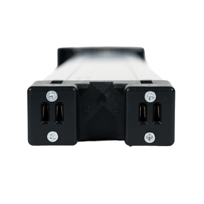 Close-up of the Battery For Forcemech Navigator Powerchair, a black rectangular device with USB ports on both ends, secured by screws, featuring a 24V 6.6Ah Lithium NCM 622 battery, shown against a white background.