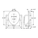 Line drawing of the Bemis Assurance® with Clean·Shield 3 Premium Raised Toilet Seat, showcasing seat and rail dimensions, height from floor, and distances between components for Stay•Tite installation.