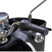 Close-up of the right handlebar on the Bespoke Supreme Euro-Style Recreational 3-Wheel Scooter with Electric Brake Assist, showing the throttle, control buttons, rearview mirror, basket detail, and reflections on chrome and black surfaces.