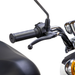 Close-up of the Bespoke Supreme Euro-Style Recreational 3-Wheel Scooter’s right handlebar, featuring black rubber grip, electric brake assist lever, rear-view mirror, and part of the headlight—showcasing advanced technology in every detail.