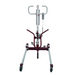 The Bestcare BestLift PL350CT Folding Portable Electric Patient Lift is a front-view white and maroon lift with wheels, adjustable handles, and metal frame, ideal for assisting in positioning and moving patients with limited mobility.