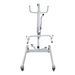 The Bestcare Bestlift PL400H Hydraulic Patient Lift is a white, sturdy metal frame mobile lift with two base wheels, perfect for home care. It has adjustable arms and handles to aid safe patient transfer and features a hydraulic pump for easy lifting.