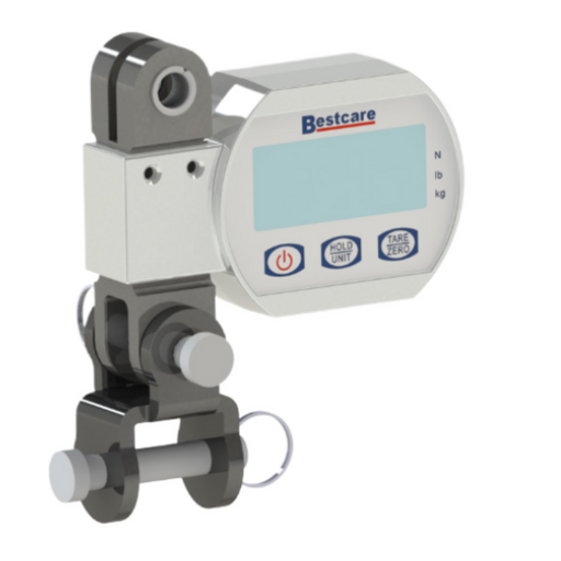 The Bestcare Patient Lift Digital Scales are equipped with a metal hook and a display featuring Hold Unit and Tare Zero buttons, ensuring accurate patient weight measurements.