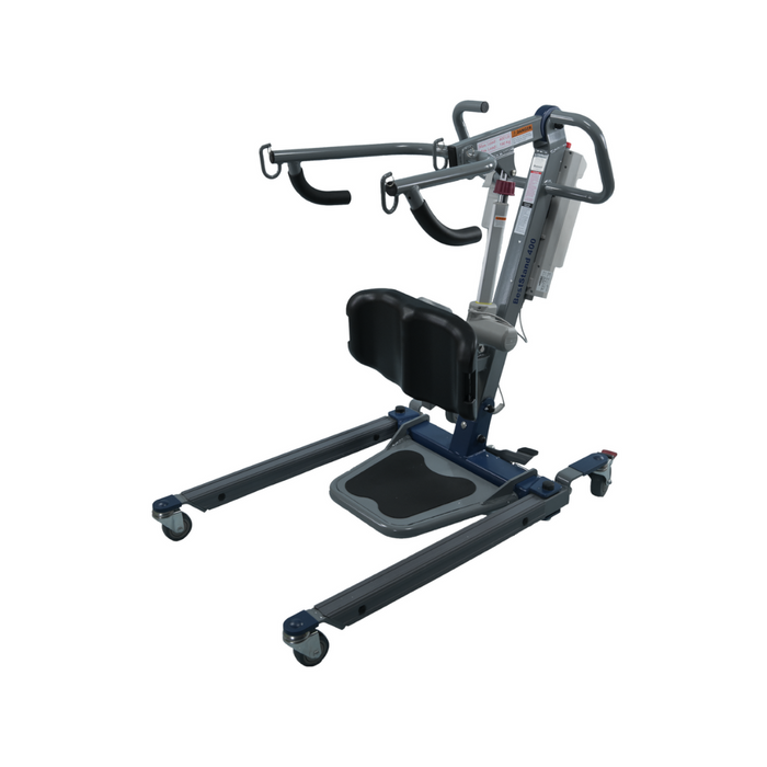 The Bestcare BestStand® SA Series Sit-to-Stand Patient Lift features a sturdy frame, ergonomic design, wheels for easy mobility, and padded supports to facilitate smooth transfers for individuals with limited mobility.