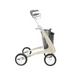 A beige and gray ByAcre Ultralight Carbon Fiber Rollator accessory with four wheels, ergonomic handles, and a black mesh basket offers stylish, sleek design for effortless mobility.