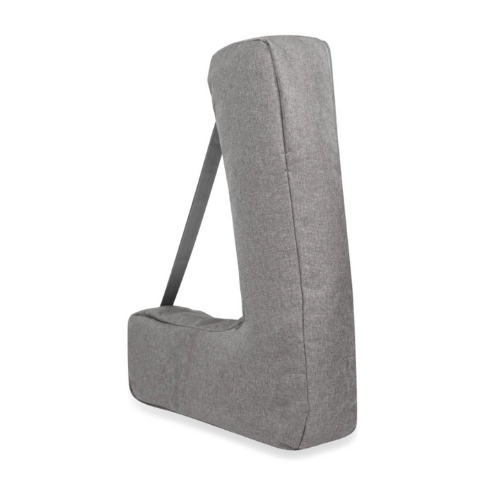 The ByAcre Accessories for the Ultralight Carbon Fiber Rollators include a gray, L-shaped pillow with a soft fabric cover and support strap, expertly designed to provide comfort and stability when used on chairs or sofas.