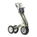 The ByACRE Carbon Overland All-Terrain Rollator is a modern green mobility aid with sleek design, three large wheels, handlebars, and a small storage pouch. Its carbon fiber frame ensures lightweight durability for everyday adventures.