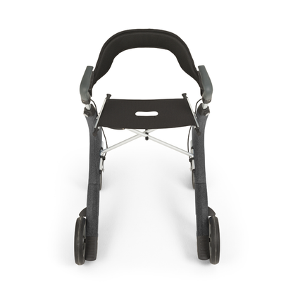 Front view of the byACRE Nordic Pioneer Lightweight Folding Rollator (only 13 lbs), shown with four wheels, ergonomic handles, mesh seat, and curved backrest against a white background.