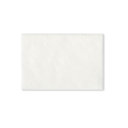 A rectangular white sheet with a subtle dotted texture, resembling Medline CURAD Sterile Nonadherent Dressing Pads, is placed on a plain white background.