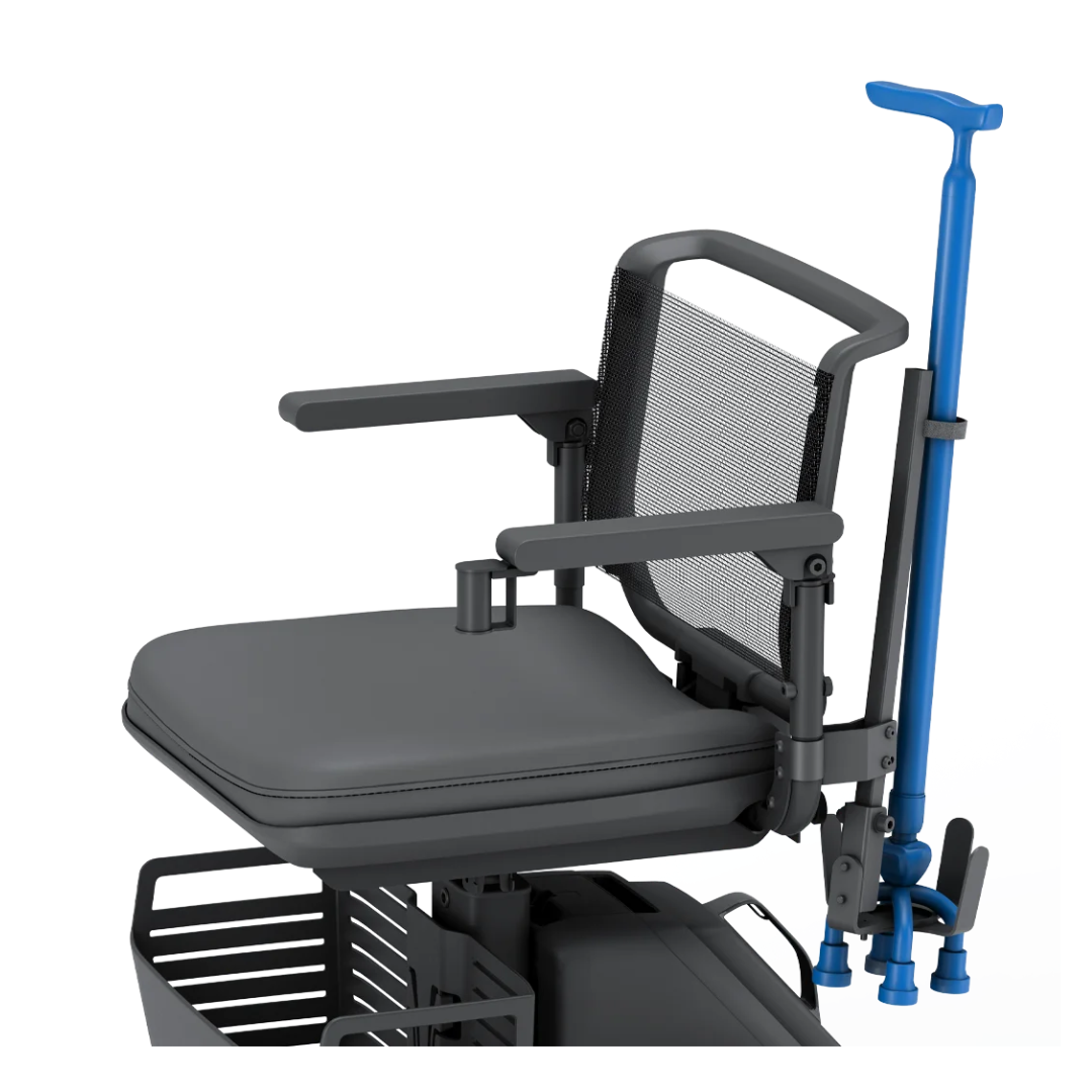 The Cane Holder for WHILL Model R Scooters is a practical accessory that attaches to the scooter’s right side, providing convenient storage for your cane while you ride.