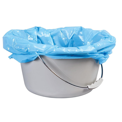 The Carex Commode Liners with Absorbent Powder fit over a commode bucket for easy cleanup—simply line the bucket, use as needed, and dispose. Ideal for sanitary use and quick waste absorption.