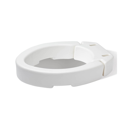The Carex Hinged Toilet Seat Riser adds 3.5 inches of height to a standard bowl with its white, contoured design, making sitting and standing easier.