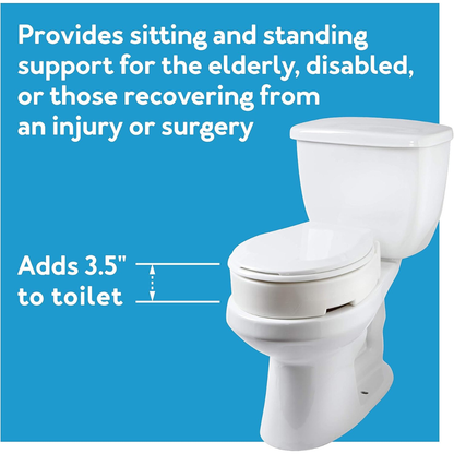 The Carex Hinged Toilet Seat Riser adds 3.5 inches to seat height, offering support for sitting and standing—ideal for the elderly, disabled, or anyone recovering from injury or surgery.