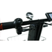 Close-up of a Green Transporter Cheeta Ninja All-Terrain HD Scooter Golf Cart handlebar featuring a black ON/OFF switch, rubber grip, small display screen, and front basket—designed for all terrains and powered by a long-lasting lithium battery.