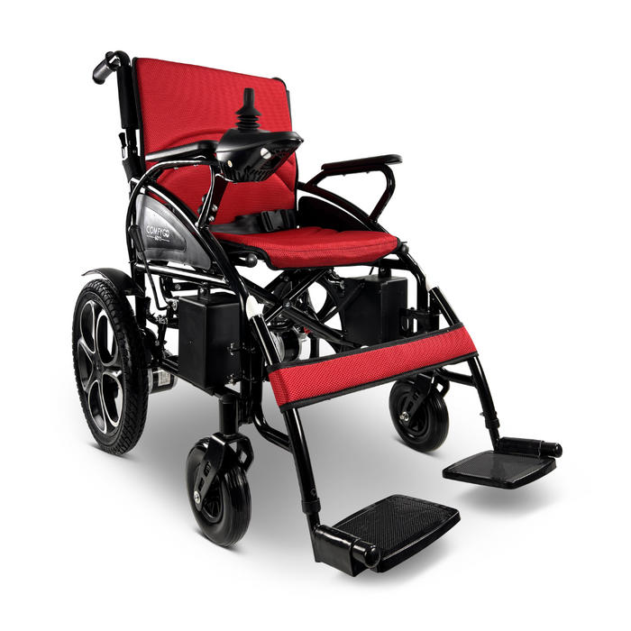 The ComfyGO 6011 Folding Electric Wheelchair is Portable & FAA Approved with Red cushion 