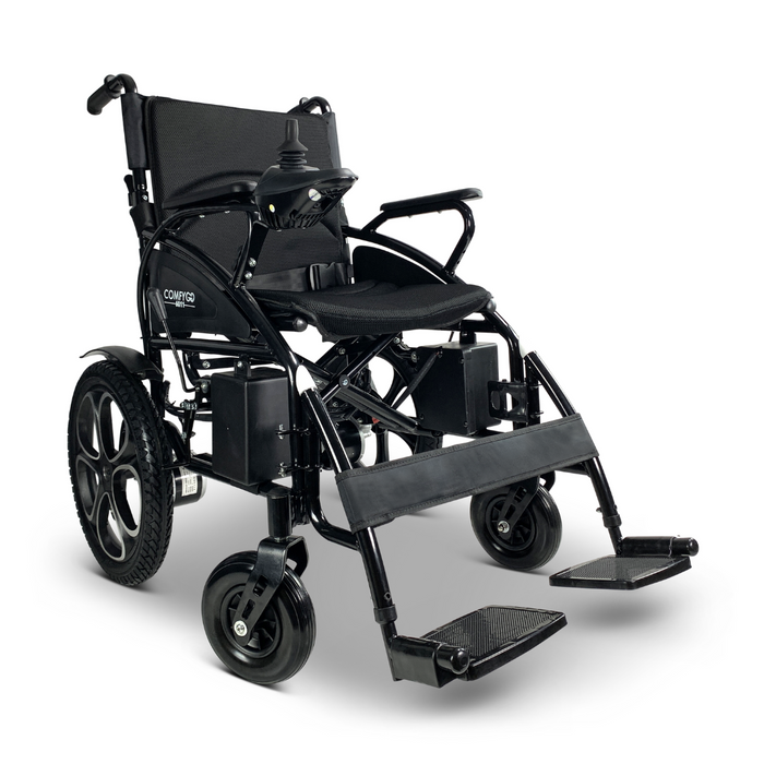 The ComfyGO 6011 Folding Electric Wheelchair is Portable & FAA Approved with Black cushion 