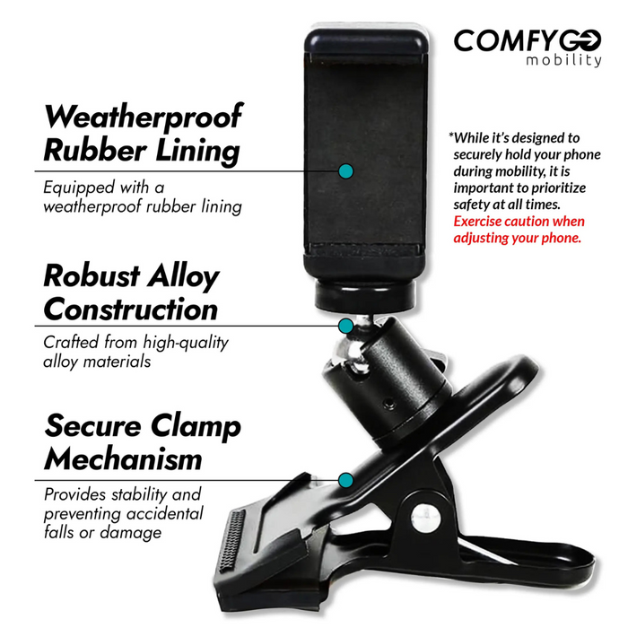 ComfyGO Universal Phone Holder is weatherproof rubber lining