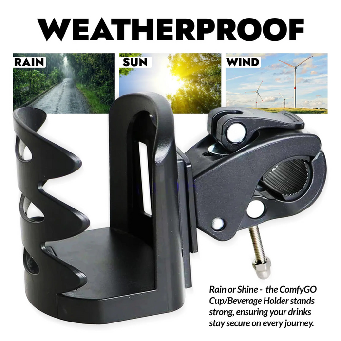 The ComfyGO Cup & Beverage Holder is also weatherproof for rain, sun, wind. 