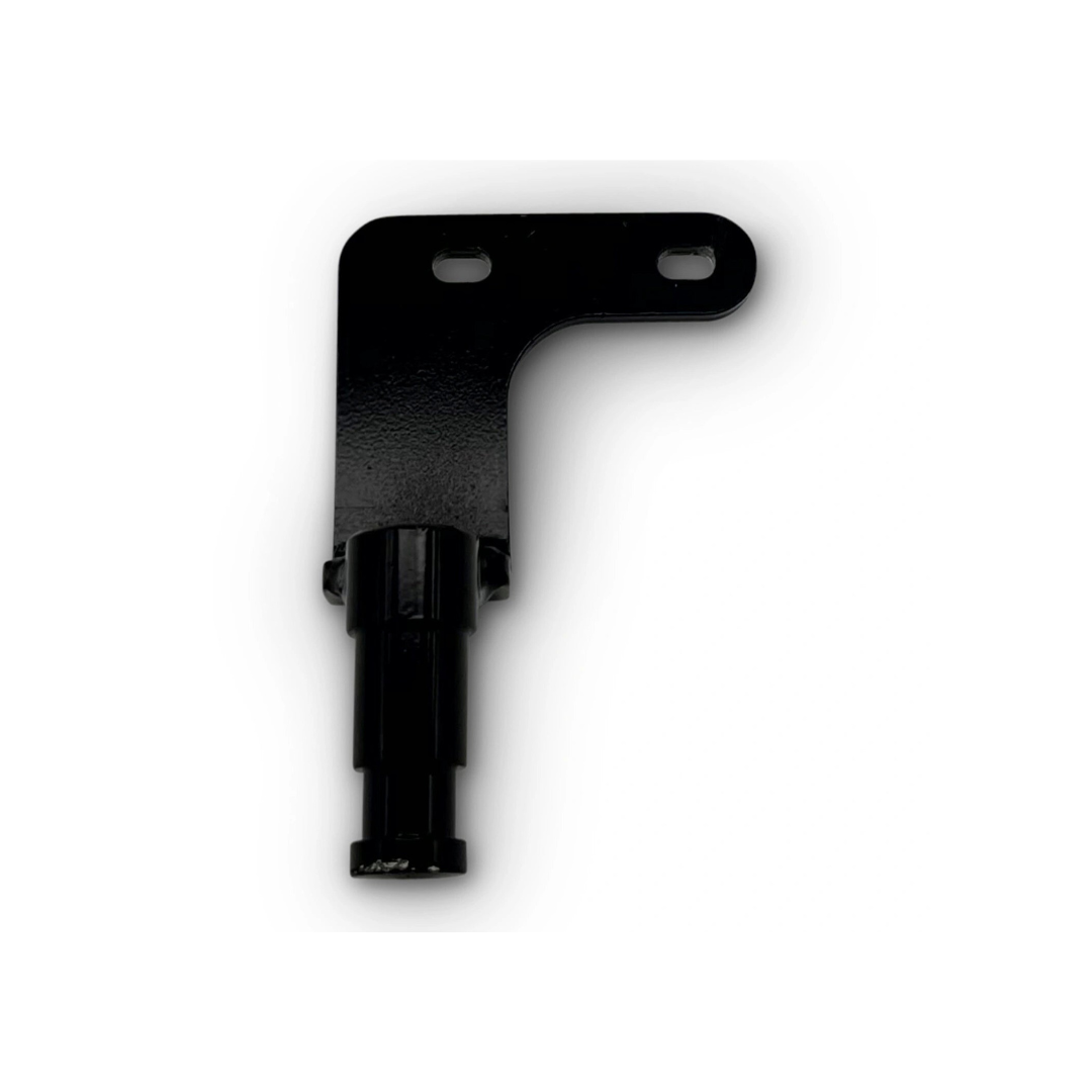 Black metal bracket with two top mounting holes and a cylindrical bottom attachment, shown against a white background. Compatible with ComfyGo IQ-9000 Electric Wheelchair Replacement Parts.