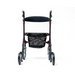 Front view of the Compass Health Ascent Premium Euro-Style Rollator showcasing its four large wheels, mesh storage pouch, ergonomic handles, padded backrest, and lightweight aluminum frame on a plain white background.