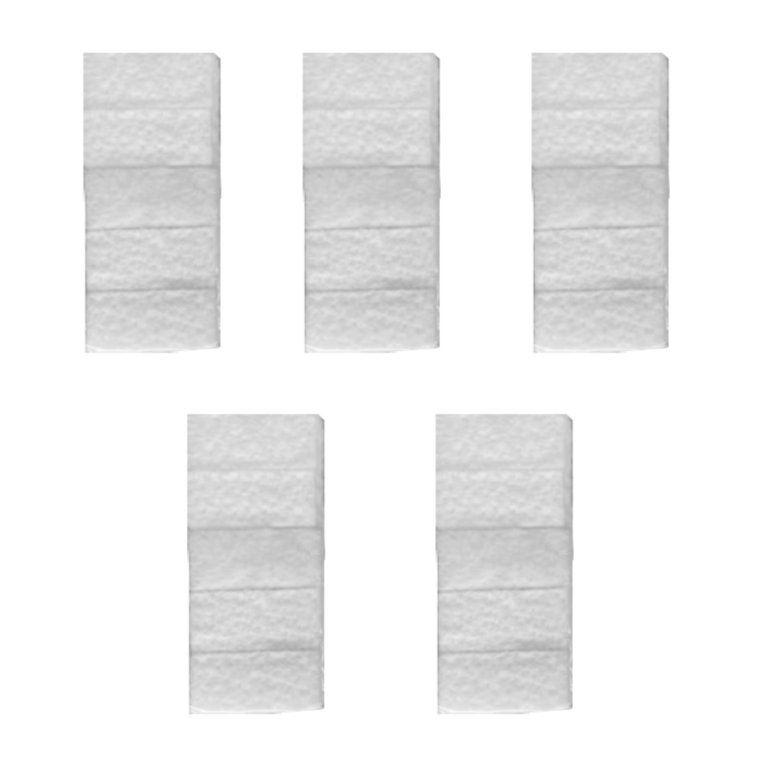 Five stacks of three sugar cubes each are arranged in a loose grid pattern on a white background, evoking the clean and organized design featured in the Cotton Filter for Rhythm O2 Concentrator Models P2, P2-E6, and P2-E7.